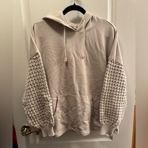 Tan Crochet Sleeve Hoodie
